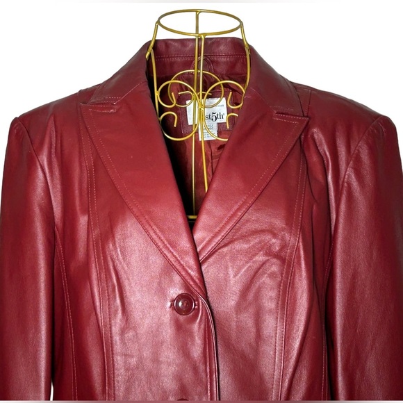 East 5th Genuine Leather 3-Button Jacket with Pockets in Cherrywood, Size Large - Picture 6 of 14